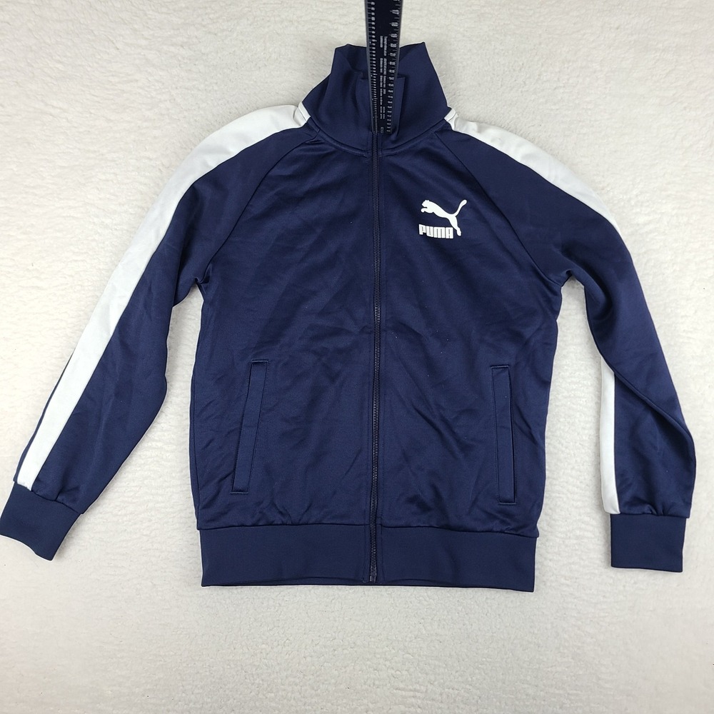 PUMA Sweater Mens Small Blue Navy White Full Zip Performance Tech 17 Track *‎